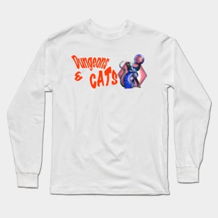 Dungeons and cats and a D20 Long Sleeve T-Shirt